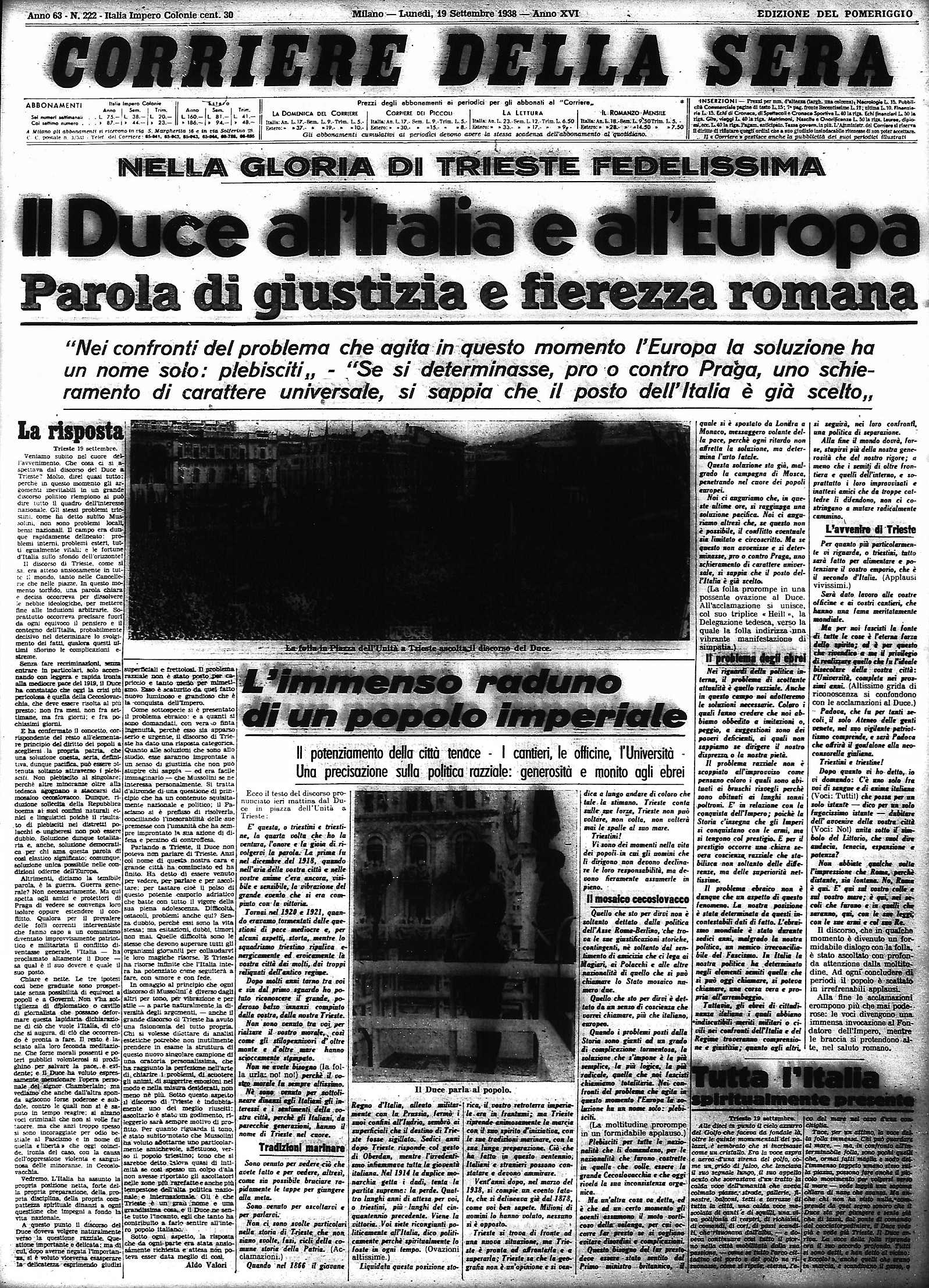 Il duce all'Italia e all'Europa